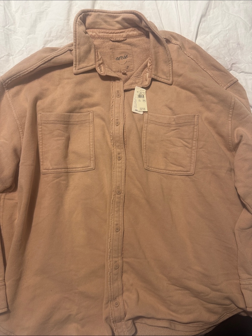 aerie Oversized Button-Up Shacket in Washed Tan